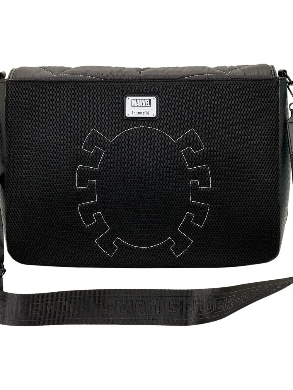 Marvel Black Messenger Bag Loungelfy with White Spider Emblem